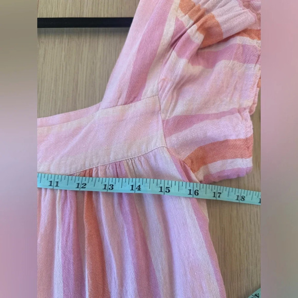 Rails Valentina Striped Gauze Square Neck Dress 100% Cotton Pink Size XS 1514 - Picture 8 of 11